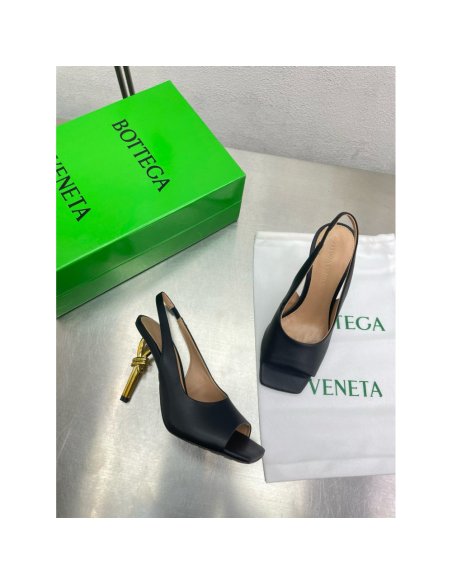 Cheap Reps Bottega Veneta Knot Slingback Sandals 90mm in Black Lambskin