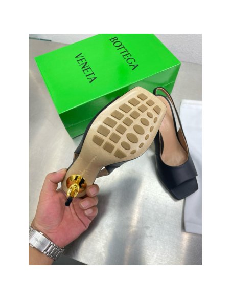 Cheap Reps Bottega Veneta Knot Slingback Sandals 90mm in Black Lambskin