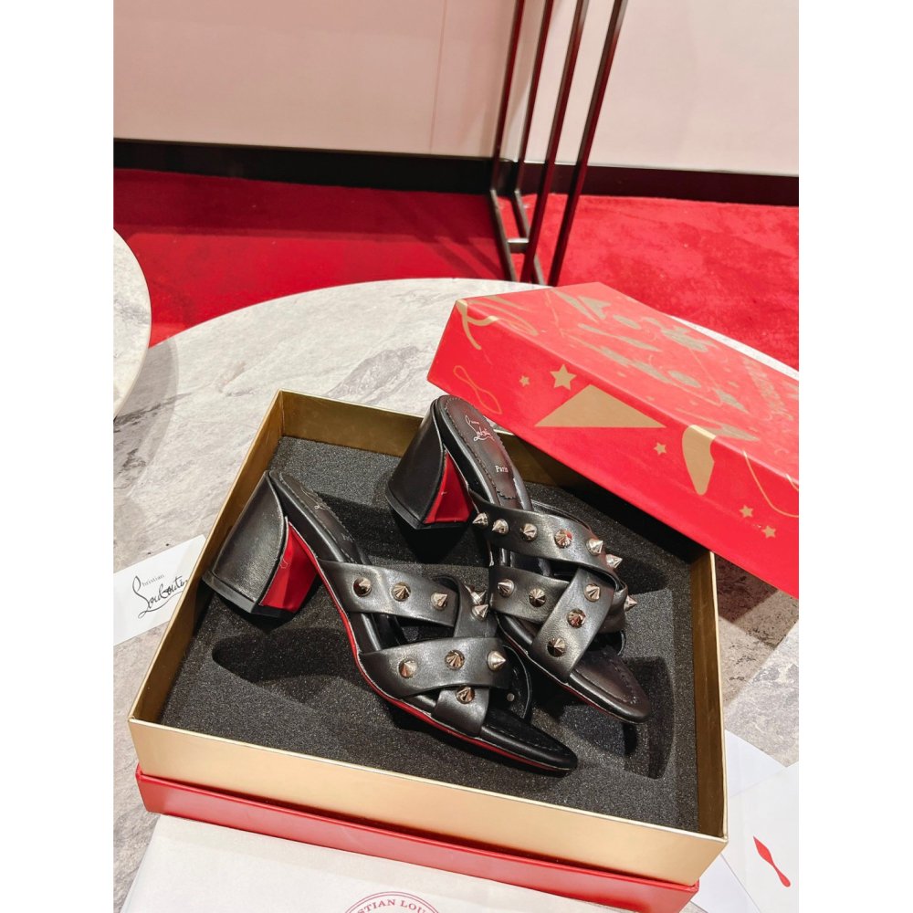 Cheap Reps Christian Louboutin Spika Club Sandals 85mm In Black Leather