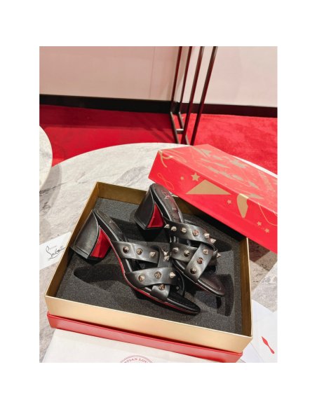 Cheap Reps Christian Louboutin Spika Club Sandals 85mm In Black Leather