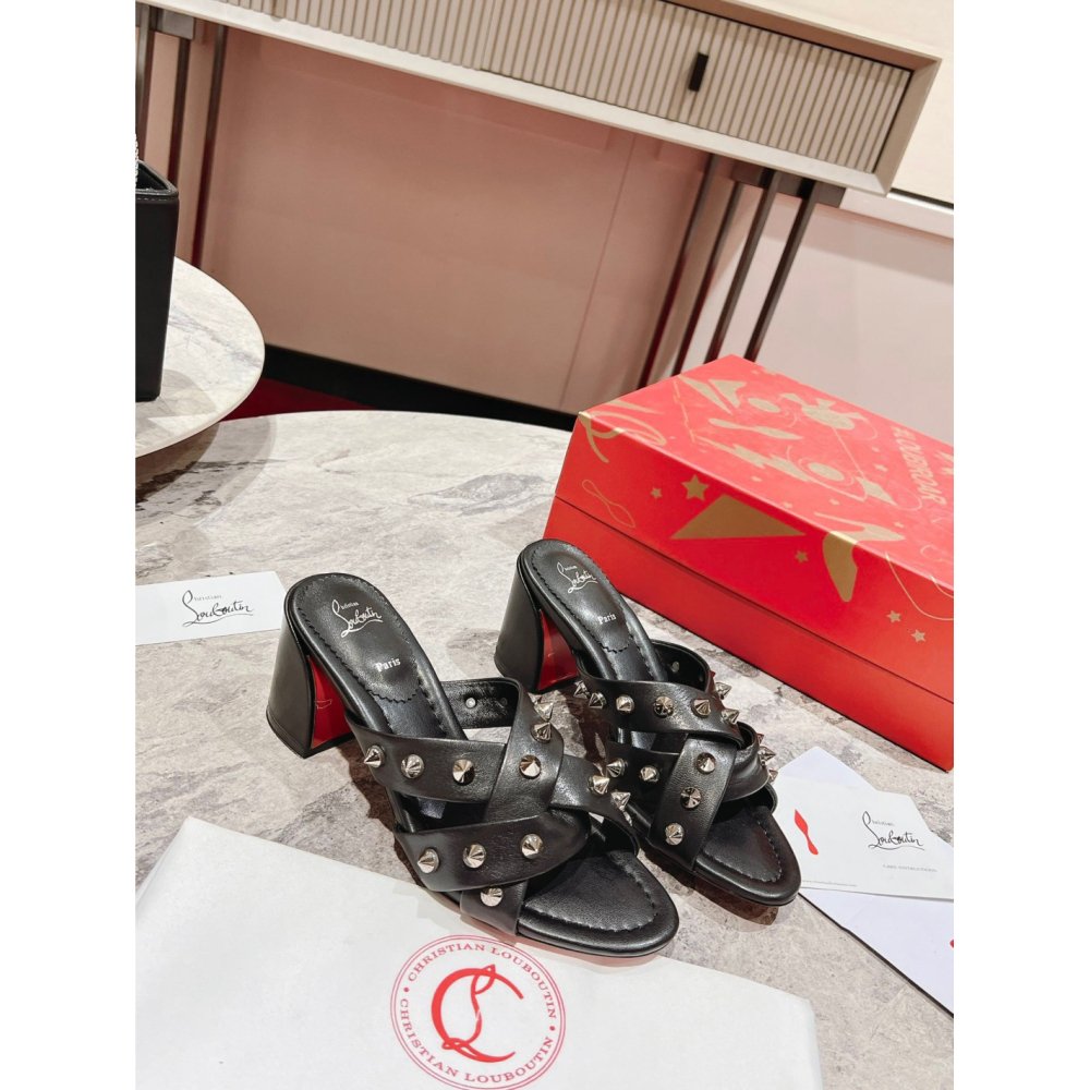 Cheap Reps Christian Louboutin Spika Club Sandals 85mm In Black Leather