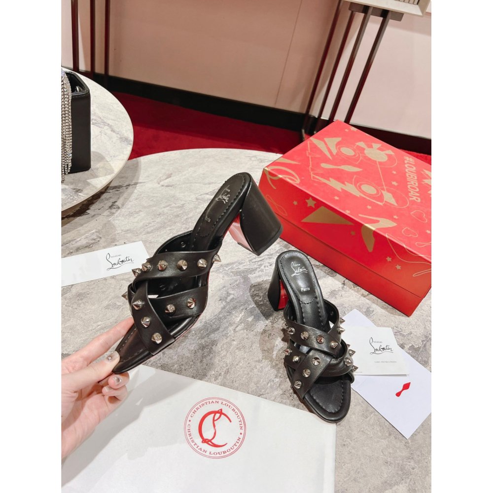 Cheap Reps Christian Louboutin Spika Club Sandals 85mm In Black Leather