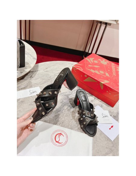 Cheap Reps Christian Louboutin Spika Club Sandals 85mm In Black Leather