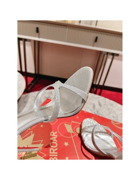 Cheap Reps Christian Louboutin Emilie 100MM Sandals In Silver Glittered Leather