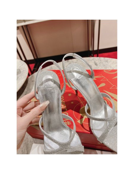 Cheap Reps Christian Louboutin Emilie 100MM Sandals In Silver Glittered Leather
