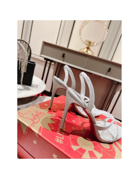 Cheap Reps Christian Louboutin Emilie 100MM Sandals In Silver Glittered Leather