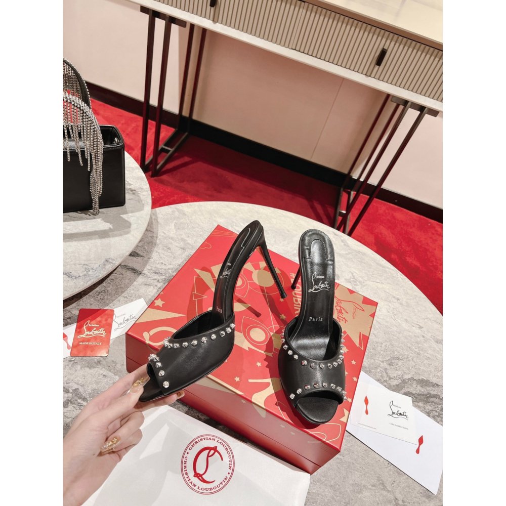Cheap Reps Christian Louboutin Me Dolly Spike 85MM Sandals In Black Lambskin