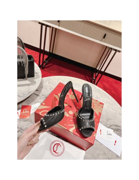 Cheap Reps Christian Louboutin Me Dolly Spike 85MM Sandals In Black Lambskin