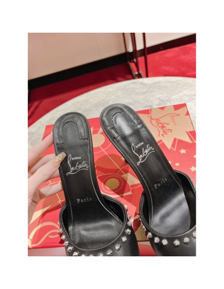 Cheap Reps Christian Louboutin Me Dolly Spike 85MM Sandals In Black Lambskin