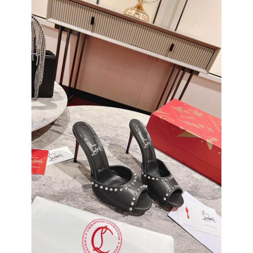 Cheap Reps Christian Louboutin Me Dolly Spike 85MM Sandals In Black Lambskin
