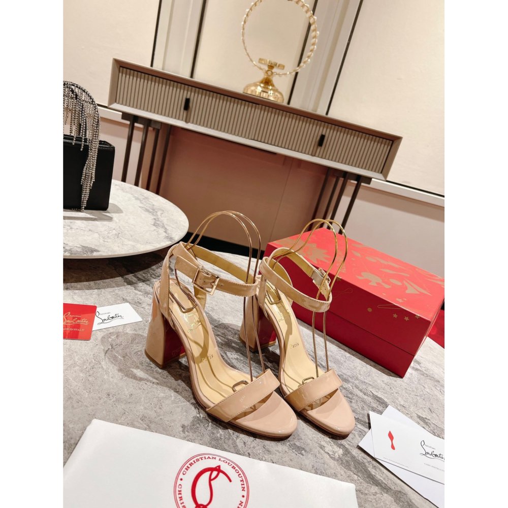 Cheap Reps Christian Louboutin Miss Sabina 85MM Sandals In Beige Patent Leather
