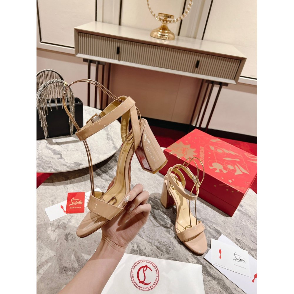 Cheap Reps Christian Louboutin Miss Sabina 85MM Sandals In Beige Patent Leather