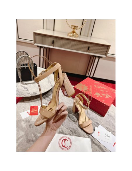 Cheap Reps Christian Louboutin Miss Sabina 85MM Sandals In Beige Patent Leather