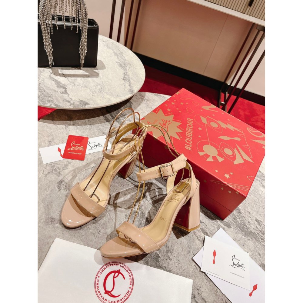 Cheap Reps Christian Louboutin Miss Sabina 85MM Sandals In Beige Patent Leather