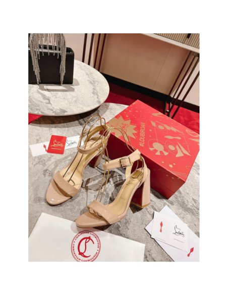Cheap Reps Christian Louboutin Miss Sabina 85MM Sandals In Beige Patent Leather