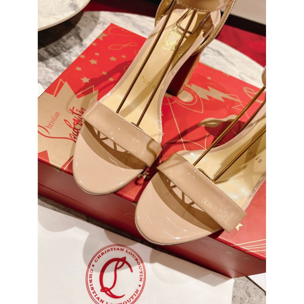 Cheap Reps Christian Louboutin Miss Sabina 85MM Sandals In Beige Patent Leather