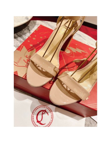 Cheap Reps Christian Louboutin Miss Sabina 85MM Sandals In Beige Patent Leather