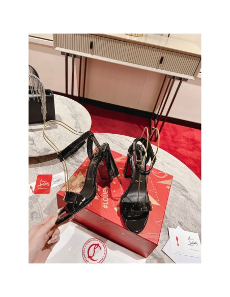 Cheap Reps Christian Louboutin Miss Sabina 85MM Sandals In Black Patent Leather