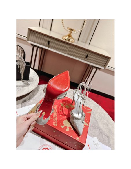 Cheap Reps Christian Louboutin Marykate Queen 100MM Pumps In Silver Glittered