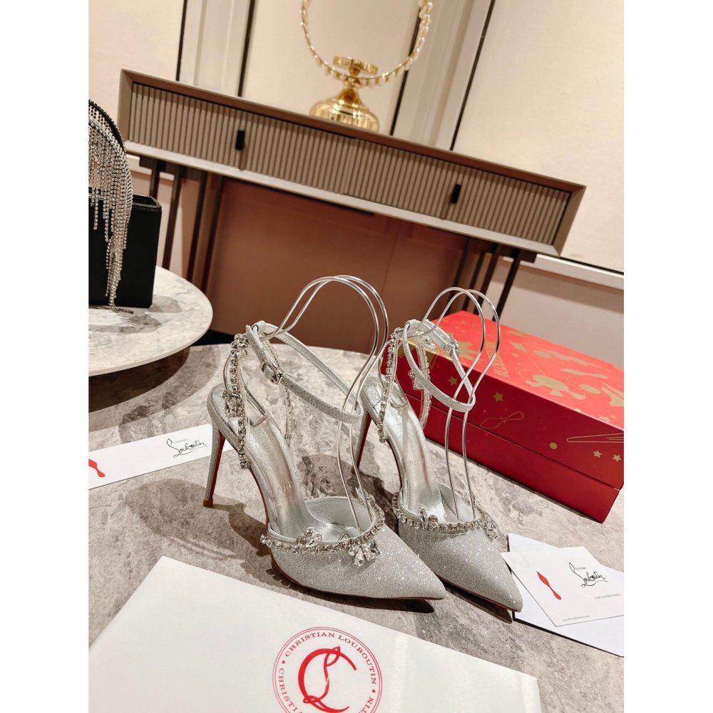 Cheap Reps Christian Louboutin Marykate Queen 100MM Pumps In Silver Glittered