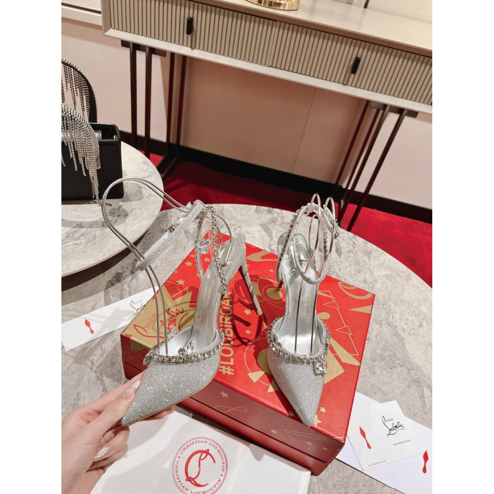 Cheap Reps Christian Louboutin Marykate Queen 100MM Pumps In Silver Glittered