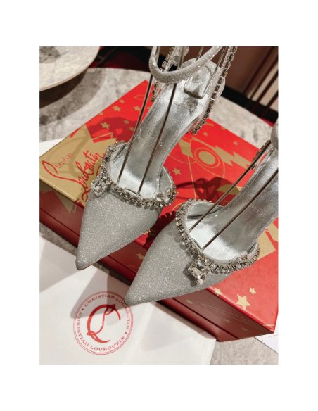 Cheap Reps Christian Louboutin Marykate Queen 100MM Pumps In Silver Glittered