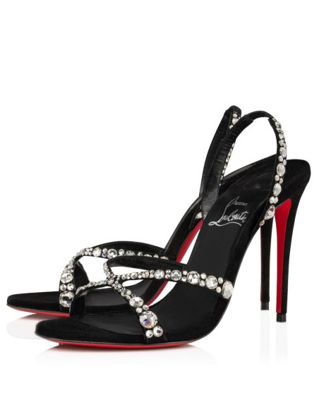 Cheap Reps Christian Louboutin Emilie Strass 100MM Sandals In Black Veau Velours