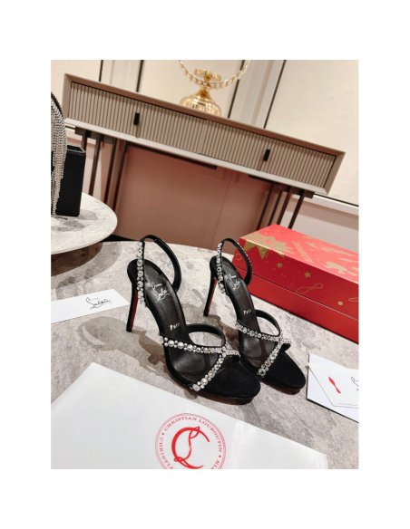 Cheap Reps Christian Louboutin Emilie Strass 100MM Sandals In Black Veau Velours