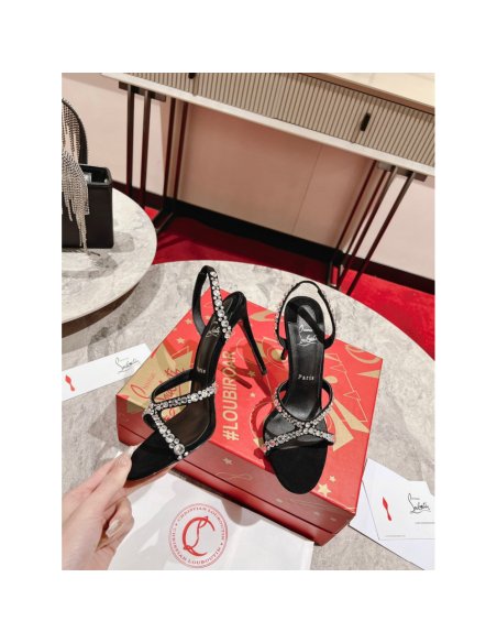 Cheap Reps Christian Louboutin Emilie Strass 100MM Sandals In Black Veau Velours