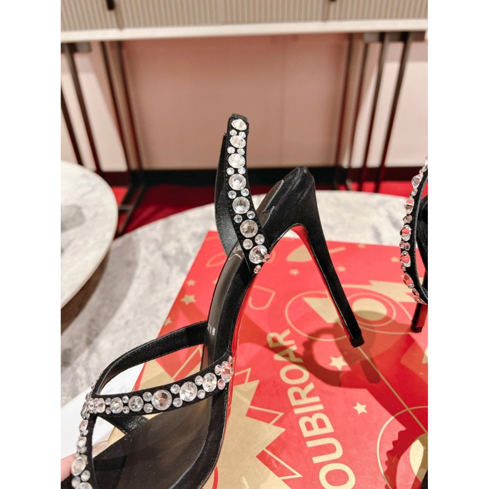 Cheap Reps Christian Louboutin Emilie Strass 100MM Sandals In Black Veau Velours