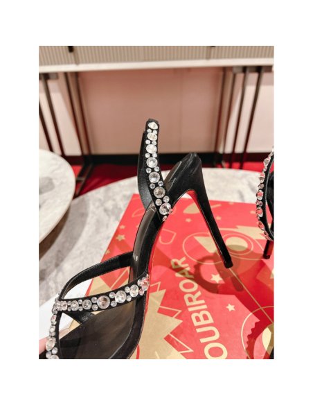 Cheap Reps Christian Louboutin Emilie Strass 100MM Sandals In Black Veau Velours