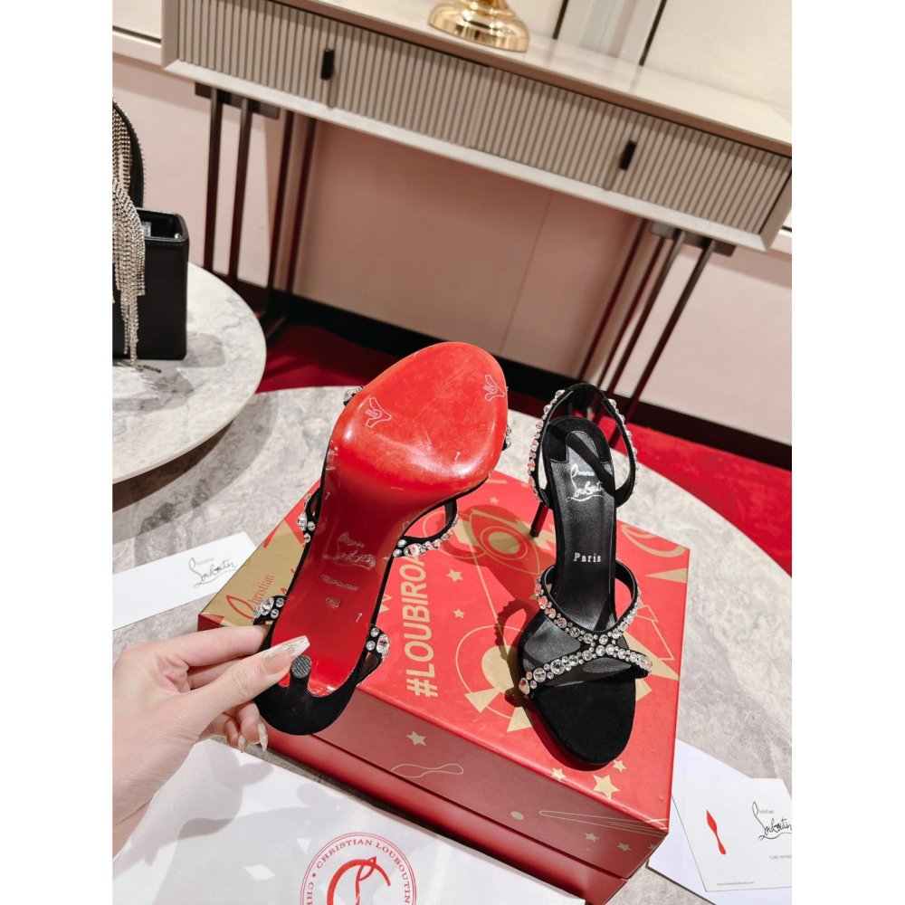 Cheap Reps Christian Louboutin Emilie Strass 100MM Sandals In Black Veau Velours