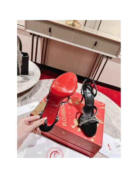 Cheap Reps Christian Louboutin Emilie Strass 100MM Sandals In Black Veau Velours