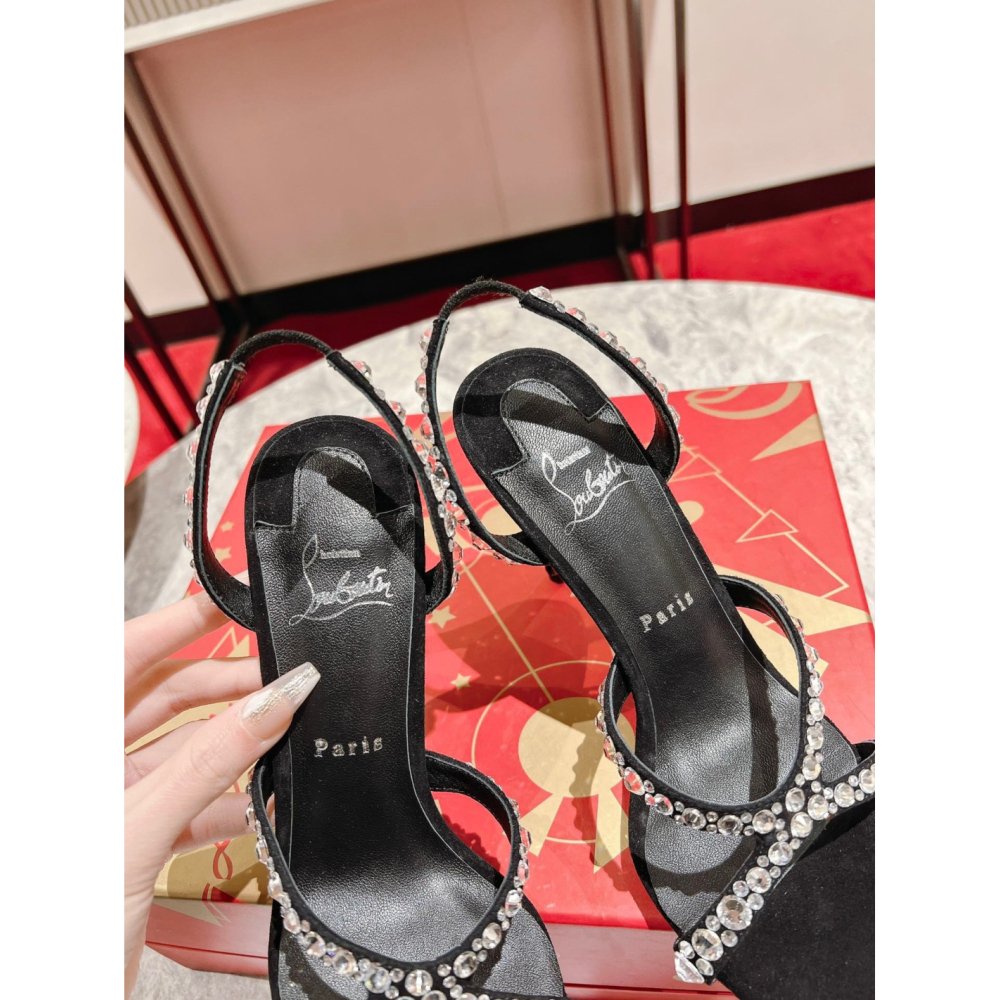 Cheap Reps Christian Louboutin Emilie Strass 100MM Sandals In Black Veau Velours