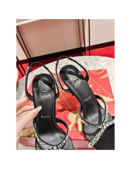 Cheap Reps Christian Louboutin Emilie Strass 100MM Sandals In Black Veau Velours