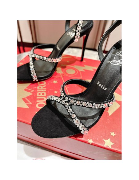 Cheap Reps Christian Louboutin Emilie Strass 100MM Sandals In Black Veau Velours
