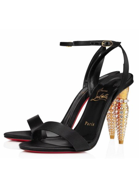 Cheap Reps Christian Louboutin Lipstrass Queen Sandals 100mm In Black Satin