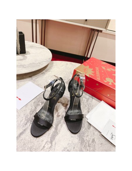 Cheap Reps Christian Louboutin Lipstrass Queen Sandals 100mm In Black Satin