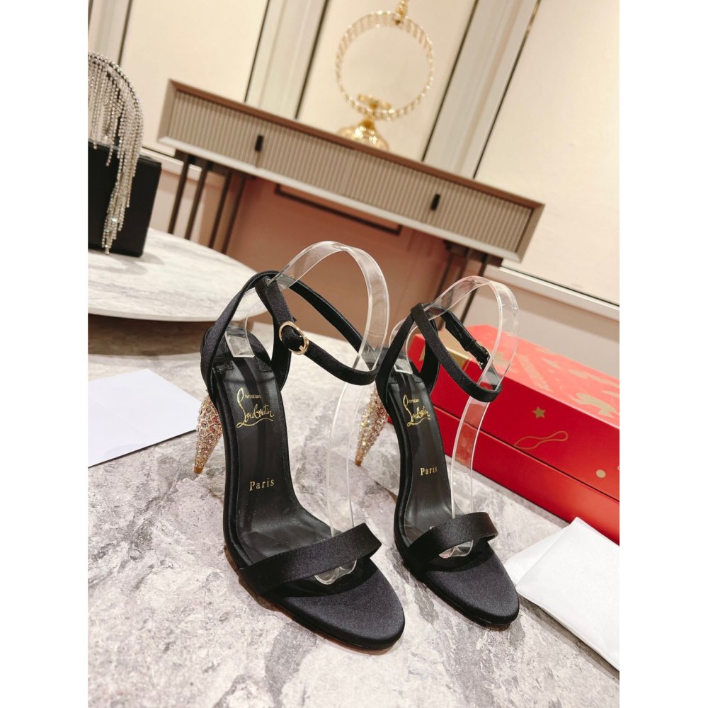 Cheap Reps Christian Louboutin Lipstrass Queen Sandals 100mm In Black Satin