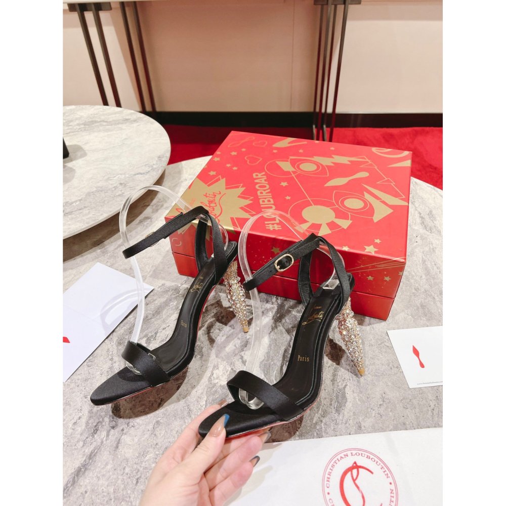 Cheap Reps Christian Louboutin Lipstrass Queen Sandals 100mm In Black Satin