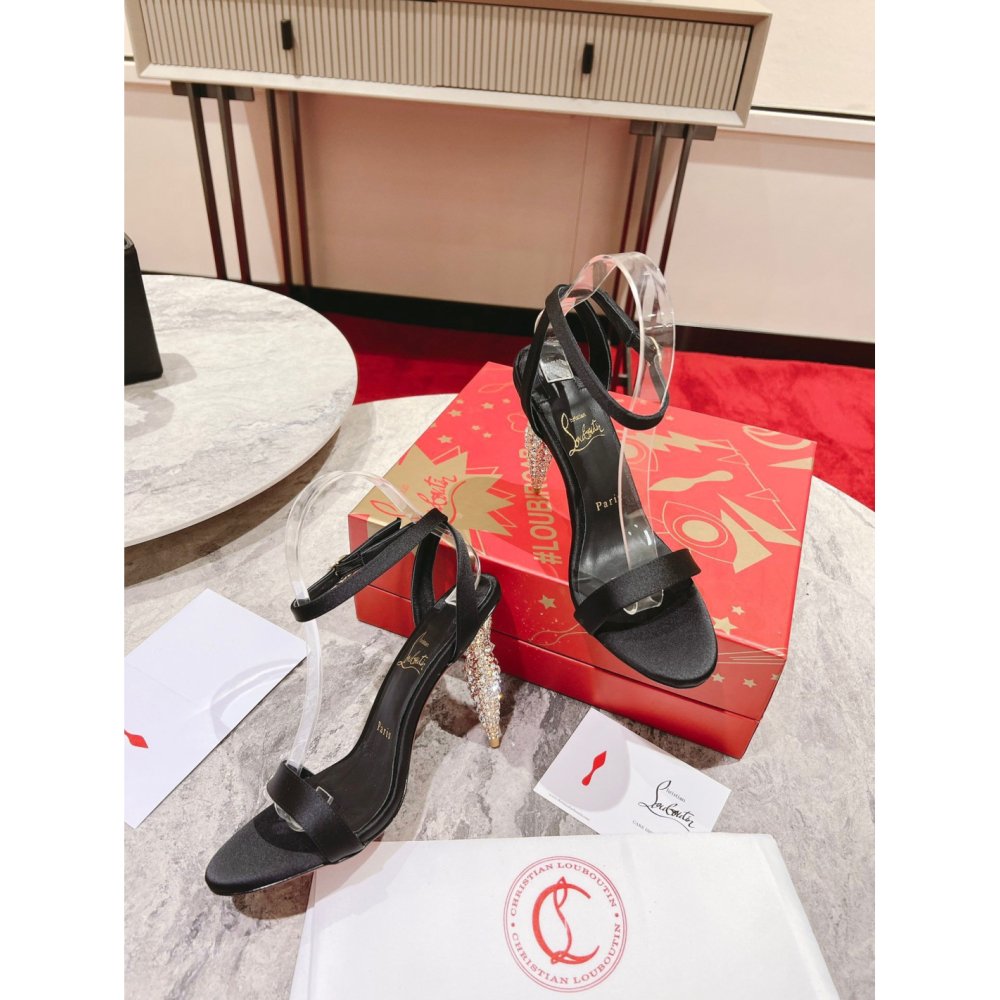 Cheap Reps Christian Louboutin Lipstrass Queen Sandals 100mm In Black Satin
