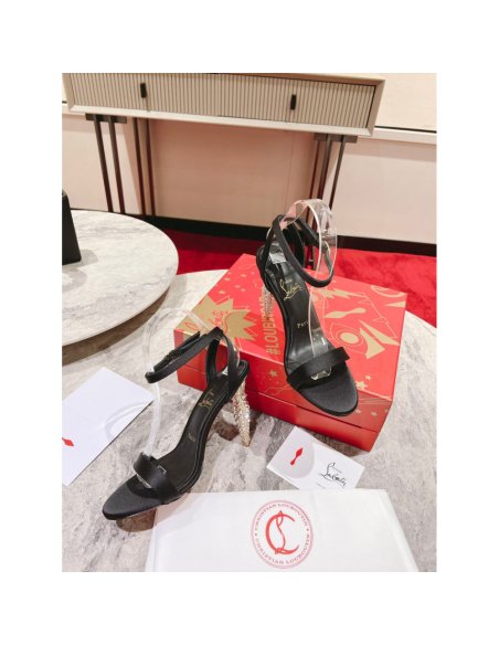 Cheap Reps Christian Louboutin Lipstrass Queen Sandals 100mm In Black Satin