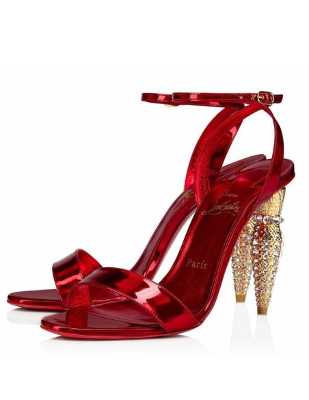 Cheap Reps Christian Louboutin Lipstrass Queen Sandals 100mm In Red Patent Leather