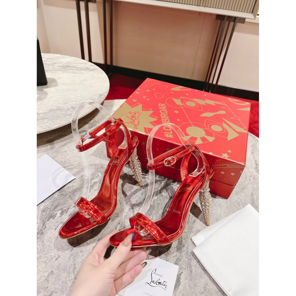 Cheap Reps Christian Louboutin Lipstrass Queen Sandals 100mm In Red Patent Leather