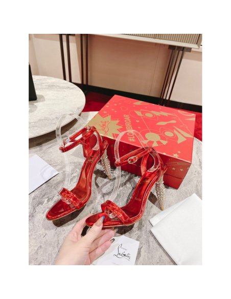 Cheap Reps Christian Louboutin Lipstrass Queen Sandals 100mm In Red Patent Leather