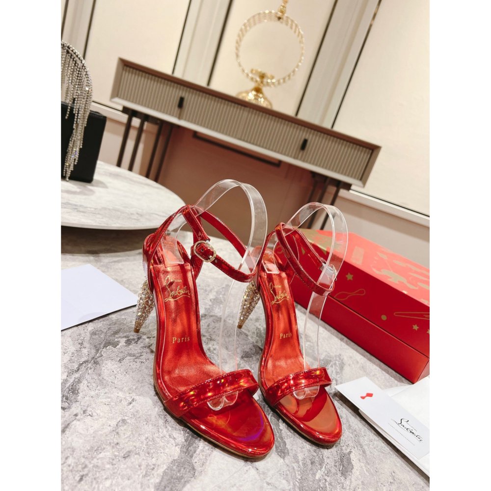 Cheap Reps Christian Louboutin Lipstrass Queen Sandals 100mm In Red Patent Leather