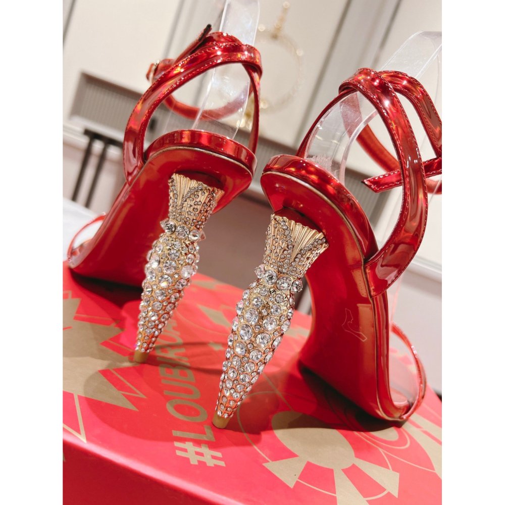 Cheap Reps Christian Louboutin Lipstrass Queen Sandals 100mm In Red Patent Leather
