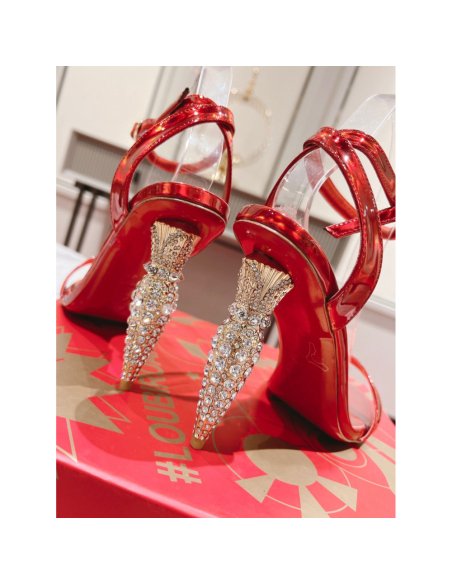 Cheap Reps Christian Louboutin Lipstrass Queen Sandals 100mm In Red Patent Leather