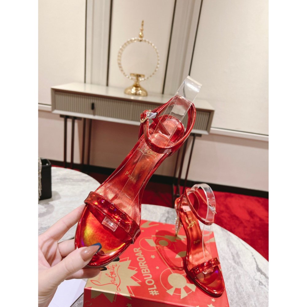 Cheap Reps Christian Louboutin Lipstrass Queen Sandals 100mm In Red Patent Leather