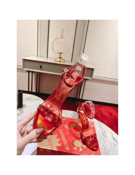Cheap Reps Christian Louboutin Lipstrass Queen Sandals 100mm In Red Patent Leather